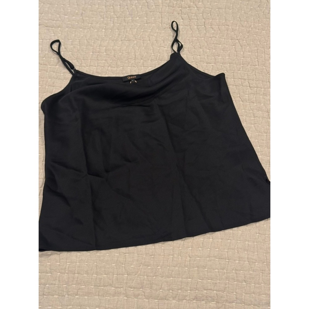 Quince Washable Stretch Silk Cowl Neck Cami Large Black Minimalist Chic